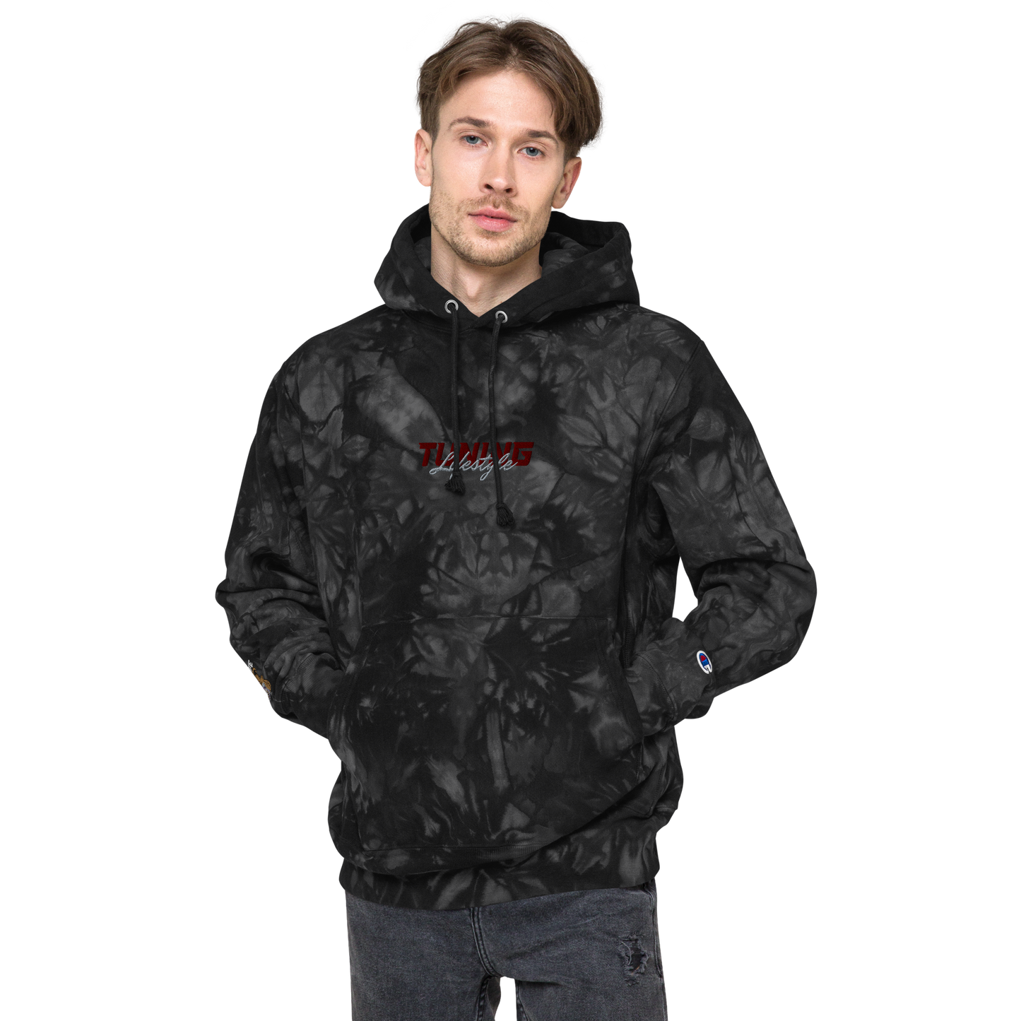 Unisex Champion-Batik-Kapuzenpullover Tuning Lifestyle gestickt