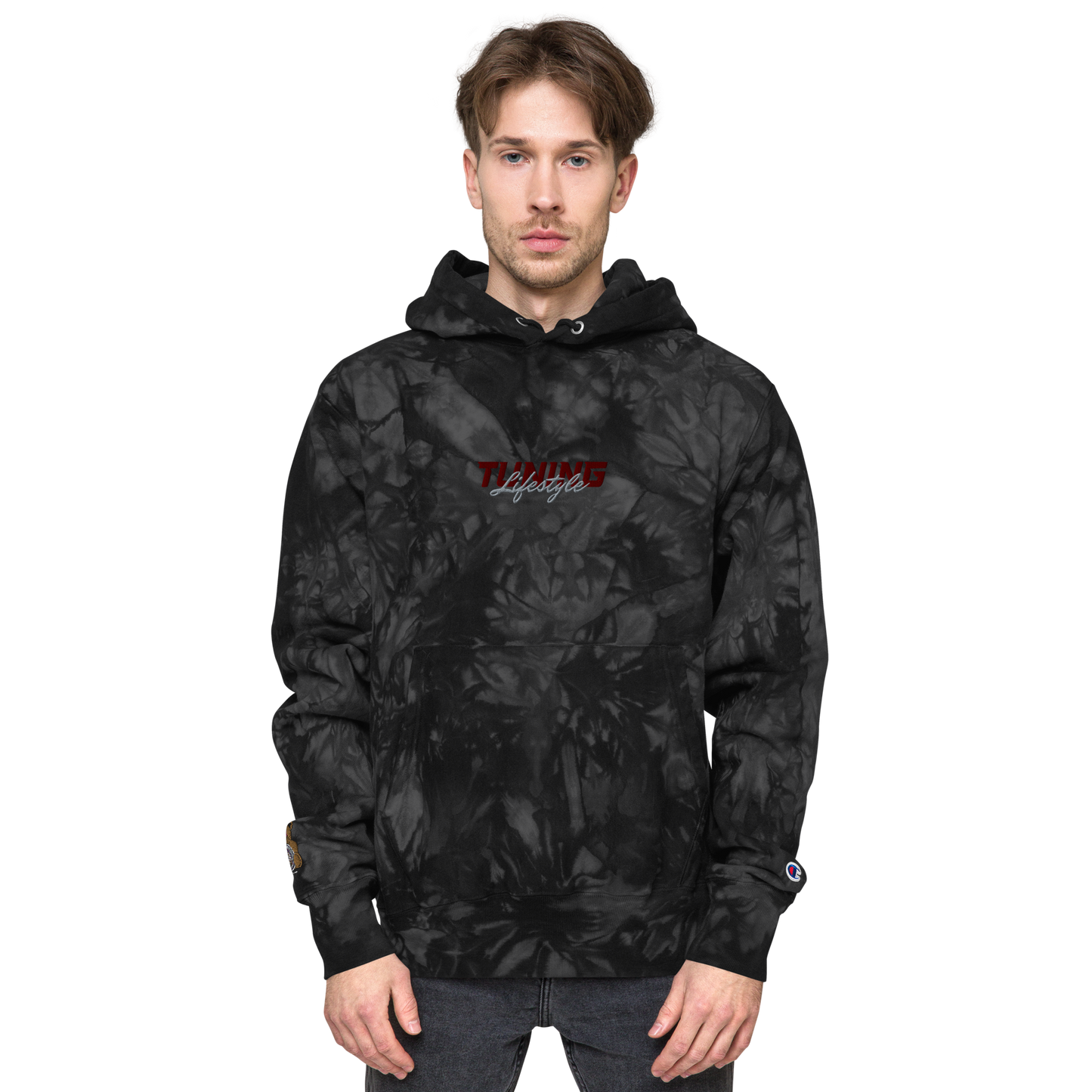 Unisex Champion-Batik-Kapuzenpullover Tuning Lifestyle gestickt