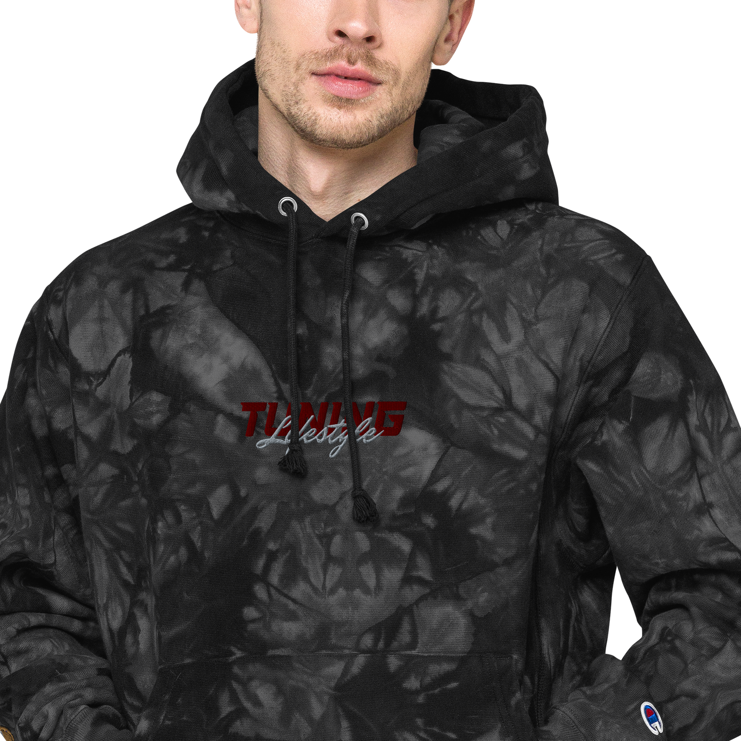 Unisex Champion-Batik-Kapuzenpullover Tuning Lifestyle gestickt