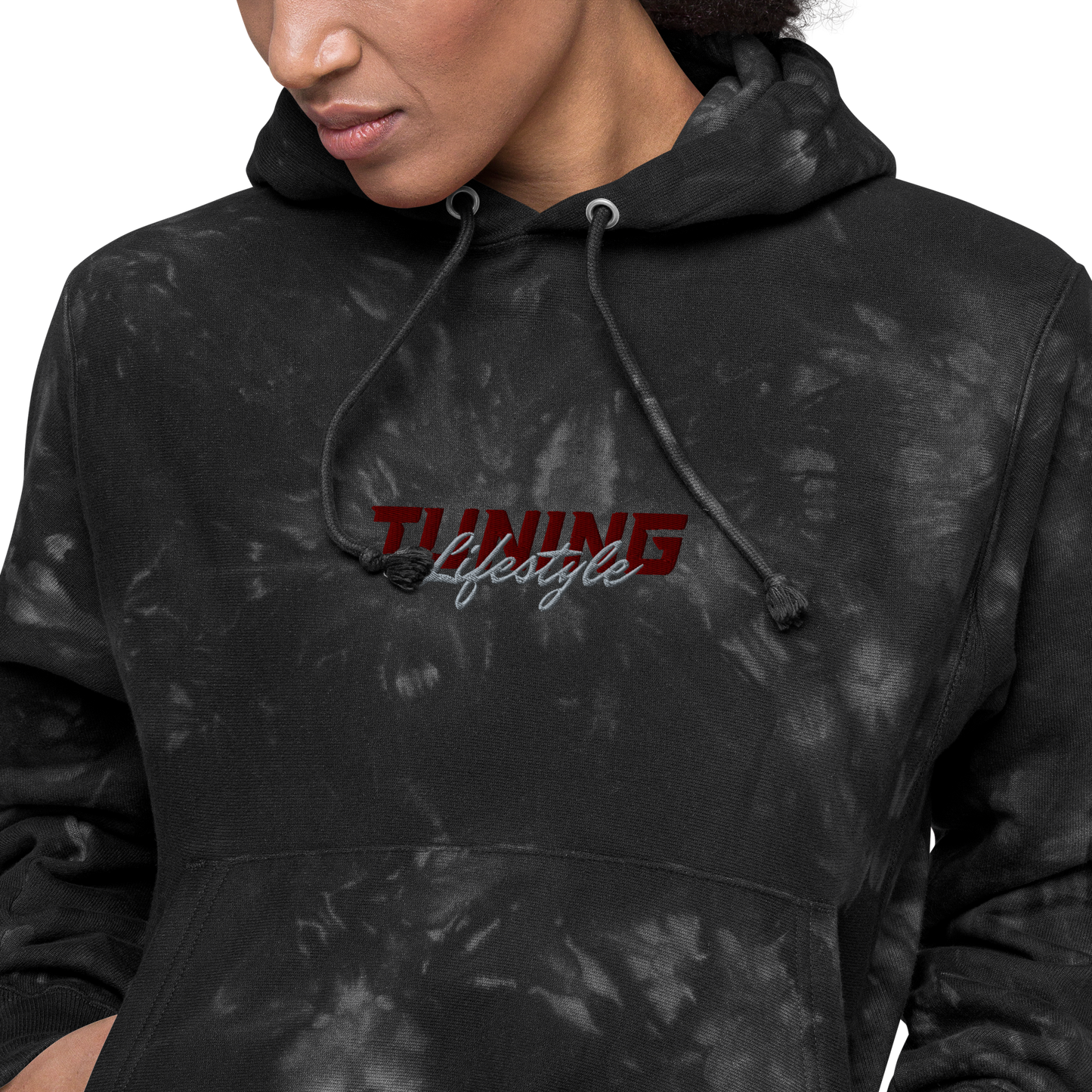 Unisex Champion-Batik-Kapuzenpullover Tuning Lifestyle gestickt