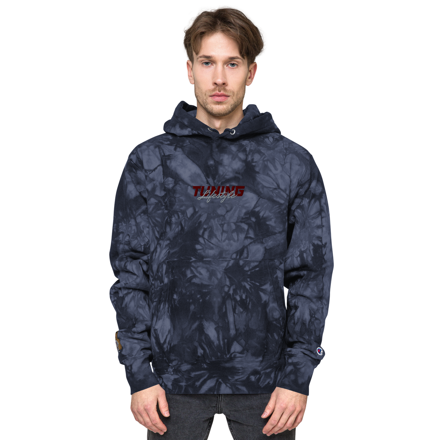 Unisex Champion-Batik-Kapuzenpullover Tuning Lifestyle gestickt